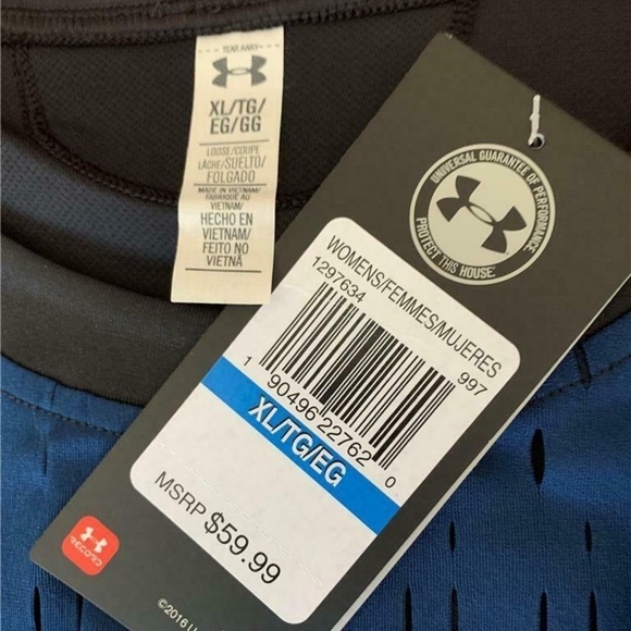 Under Armour XL Midnight Blue Woven Mesh Crew Neck Muscle Crop Top - Picture 5 of 5